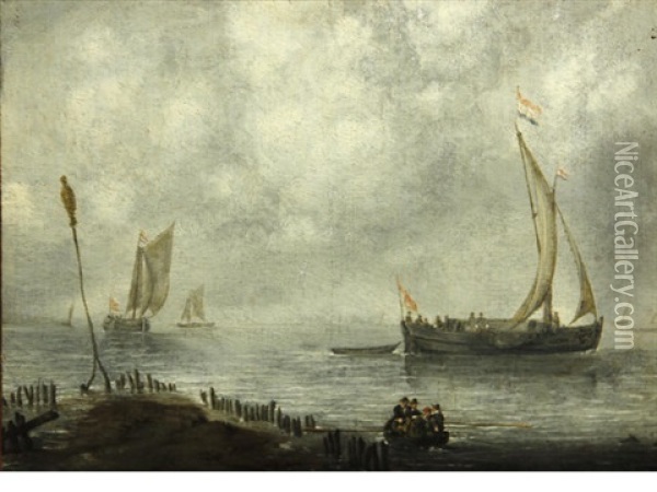 Shipping Off The Coast Oil Painting - Willem van Diest