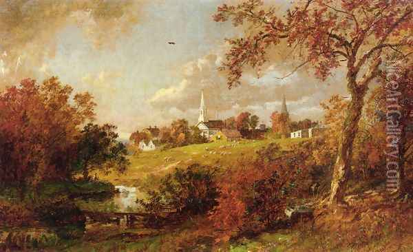 Back of the Village, Hastings-on-Hudson, New York Oil Painting - Jasper Francis Cropsey