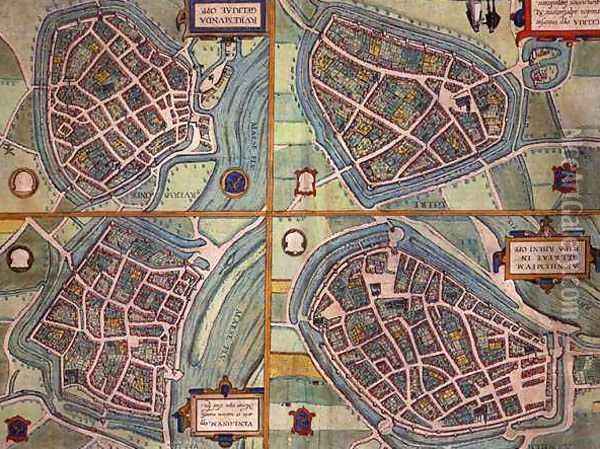 Map of Arnhem Velmo Gelre and Ruerm from Civitates Orbis Terrarum Oil Painting - Joris Hoefnagel