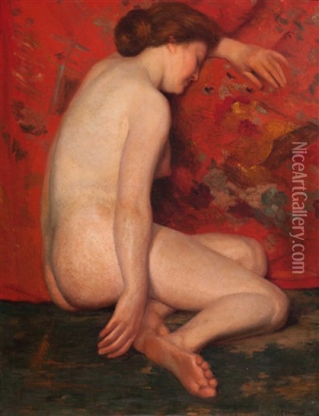 Seated Nude Oil Painting - Gustave Vanaise