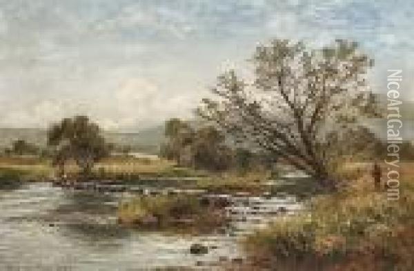 Stepping Stones On The Llugwy Oil Painting - Benjamin Williams Leader