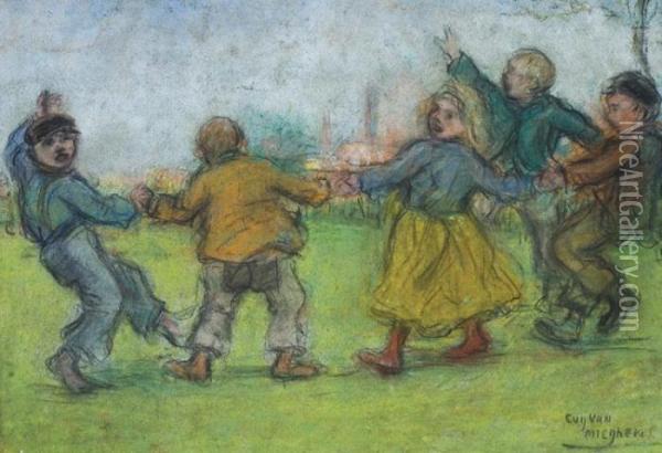 Dansende Kinderen Op Het Grasplein Oil Painting - Eugeen Van Mieghem