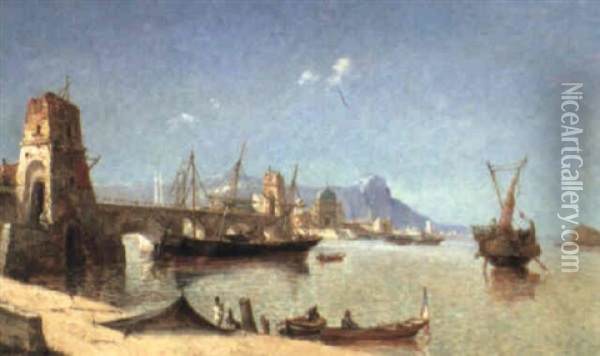 Turkish Harbour Oil Painting - Jean Baptiste Henri Durand-Brager
