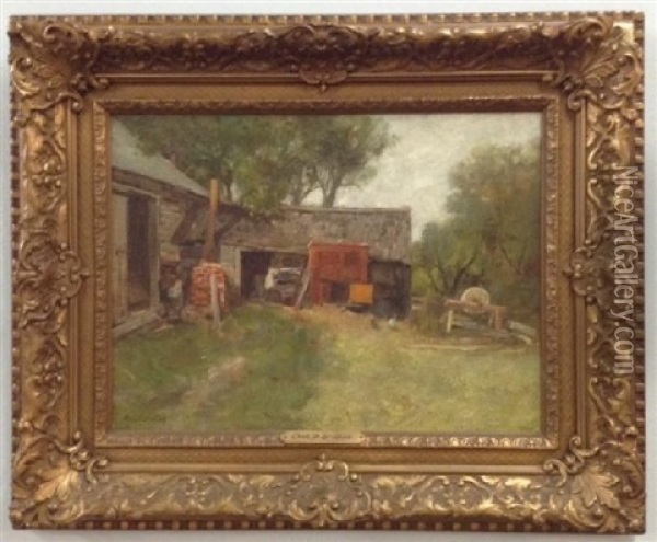 The Barnyard Old Lyme Ct Oil Painting - Charles Paul Gruppe