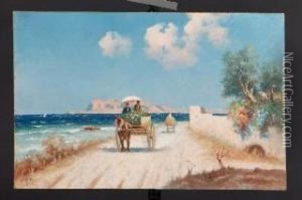 La Spiaggia Di Palermo Sullo Sfondo Del Monte Pellegrino Oil Painting - Erminio Kremp