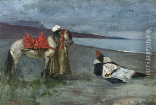 Arabe Au Repos At Accompagnateur A La Plage Oil Painting - Jean Joseph Benjamin Constant