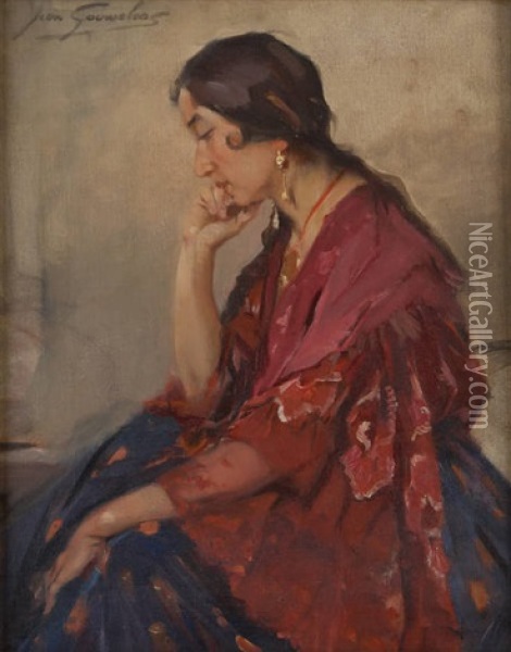 Jeune Femme Pensive Oil Painting - Jean Leon Henri Gouweloos