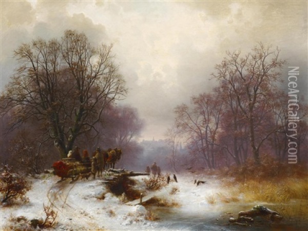 Schneelandschaft An Der Isar Oil Painting - Heinrich Hofer
