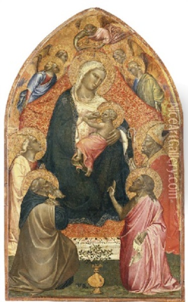 The Madonna And Child Enthroned With Four Saints Oil Painting - Spinello Aretino