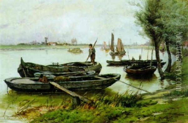 Boten Op De Schelde Oil Painting - Gerard Joseph Adrian van Luppen