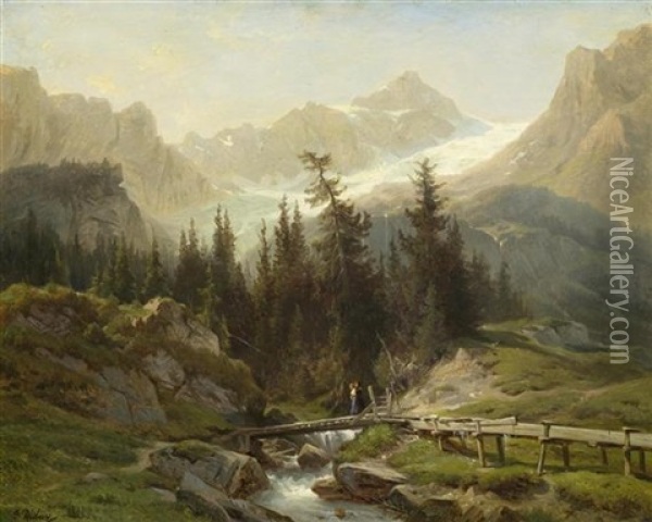 Rosenlaui, Kleine Brucke Zur Sagerei Oil Painting - Francois Diday
