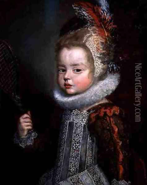 A Portrait of a Child Holding a Racket Oil Painting - Cornelis De Vos