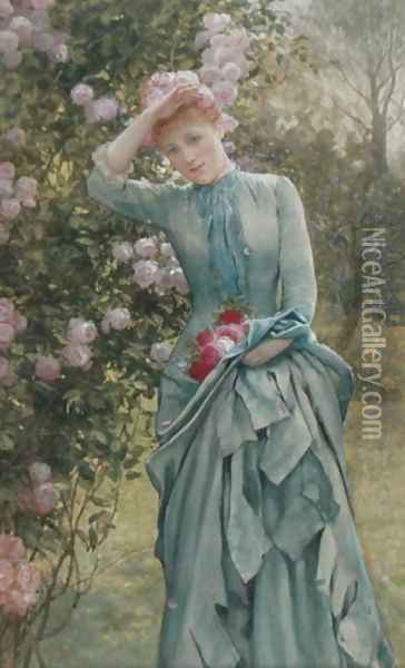 Gathering Roses Oil Painting - Edward Killingworth Johnson