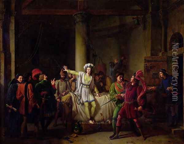 Joan of Arc c.1412-31 in Rouen Prison, 1819 Oil Painting - Pierre-Henri Revoil