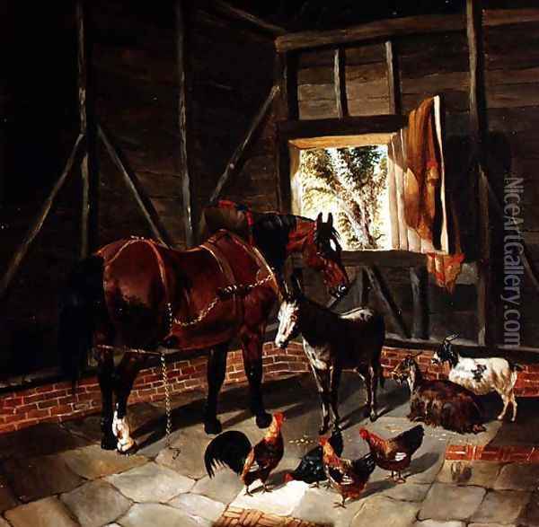 Stable Interior with Cart Horse and Donkey Oil Painting - John Frederick Herring Snr