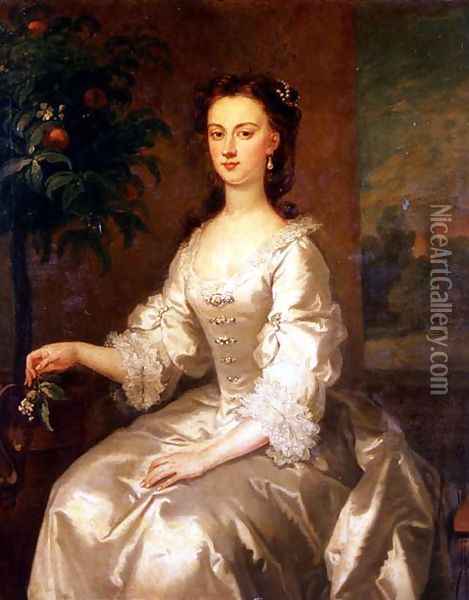 Portrait of Mary, Countess of Delorain by an Orange Tree Oil Painting - John Vanderbank