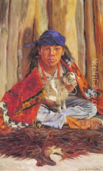 Navajo Child With Goat Oil Painting - Elbridge Ayer Burbank