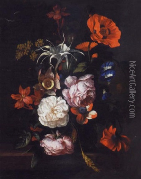 Bouquet Sur Un Entablement Oil Painting - Philip van Couwenbergh