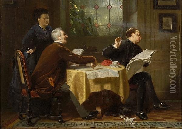 A Point Of Discussion Oil Painting - Reinhard Sebastian Zimmermann