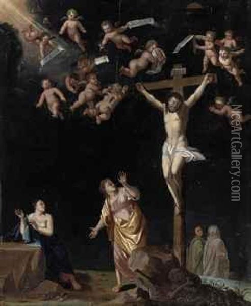 The Crucifixion With The Virgin, Saint Mary Magdalene, And Saint John The Evangelist Oil Painting - Cornelis Van Poelenburch