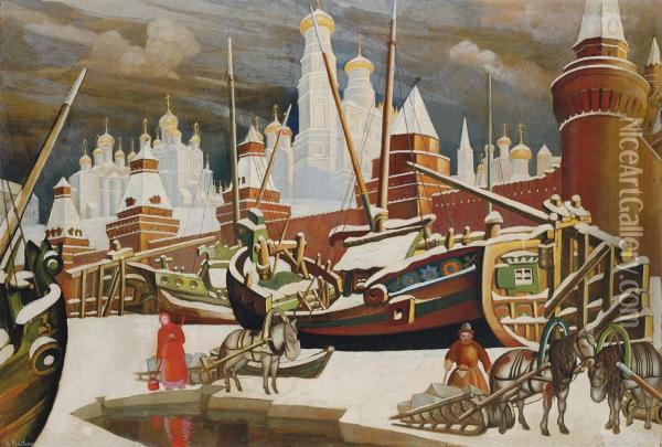 The Kremlin In Winter Oil Painting - Leonid Brailowskij