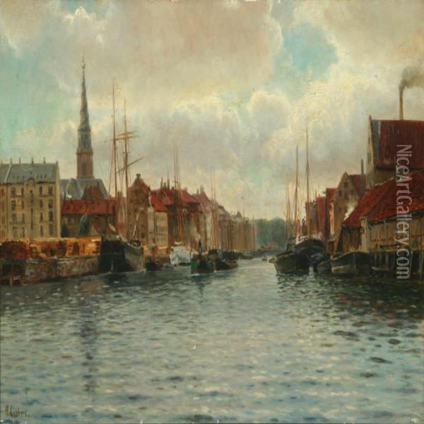Scenery Fromchristianshavn Channel, Copenhagen Oil Painting - Holger Peter Svane Lubbers