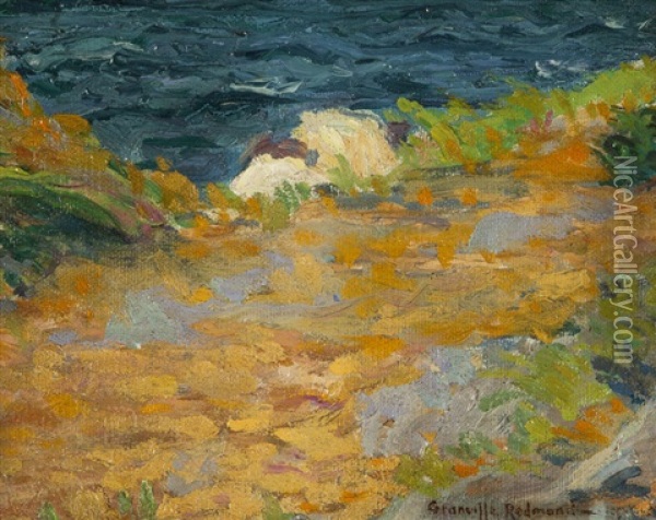 Hillside Landscape Overlooking The Ocean Oil Painting - Granville S. Redmond