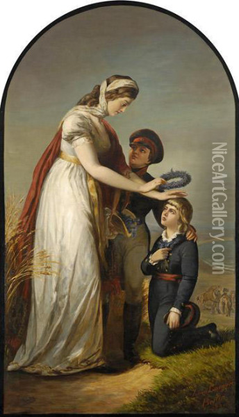 Konigin Luise Von Preusen Mit Ihren Beiden Sohnen Amostseestrand. Oil Painting - Julius Langer