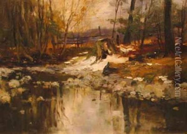 Winter Landscape With Stream Oil Painting - Charles Paul Gruppe