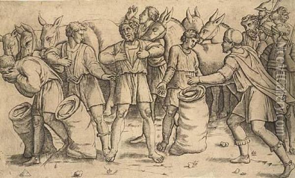 The Discovery Of Joseph's Cup In Benjamin's Sack Oil Painting - Giovanni Antonio Da Brescia