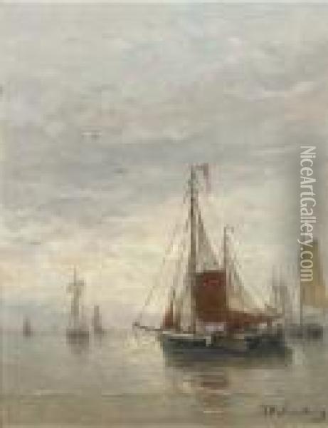 Voor Anker: Bomschuiten At The Break Of Dawn Oil Painting - Hendrik Willem Mesdag
