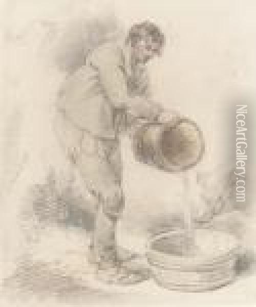 Filling The Trough (illustrated); And Punishing The Dog Oil Painting - George Morland