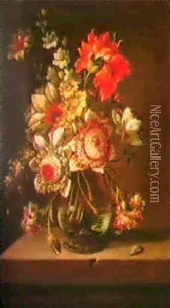 Blumenstrauss In Einer Glasvase. Oil Painting - Juan De Arellano