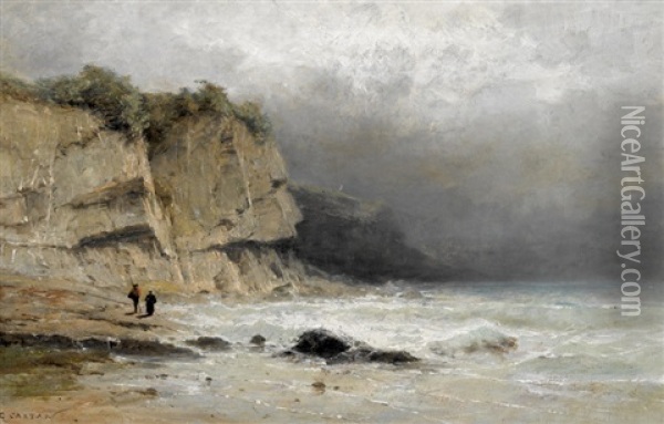 Felsige Kustenpartie Mit Staffage Oil Painting - Gustave Eugene Castan