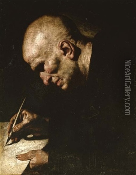 A Monk Scribe Oil Painting -  Master of the Annunciation to the Shepherds