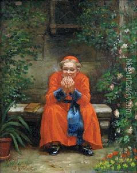 Monk Lighting Cigarette Oil Painting - Jehan Georges Vibert