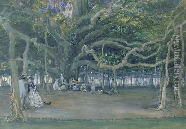 The Great Banyan Tree, Calcutta, 1859 Oil Painting - William Simpson