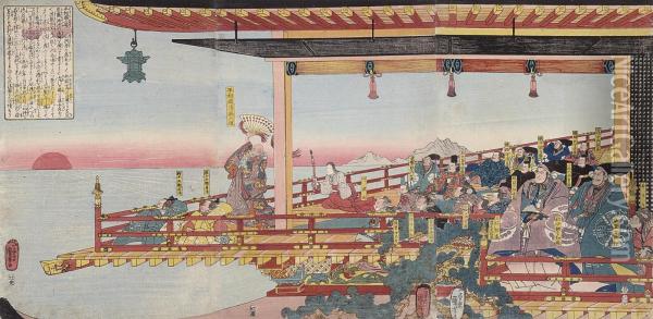 Kiyomori Arresting The Sunset Oil Painting - Utagawa Kuniyoshi
