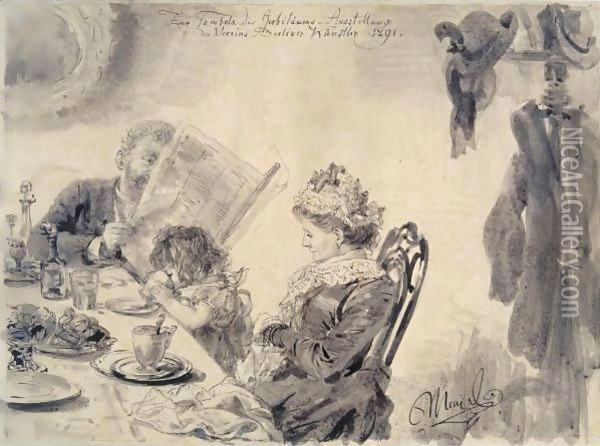 In The Cafe Oil Painting - Adolph von Menzel