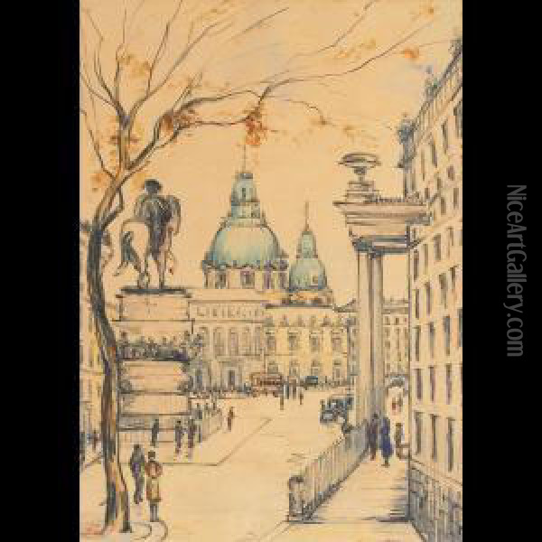 Franzosischer Dom - Berlin; Opernplatz - Berlin Oil Painting - Georges Bertin, Dit Scott De Plagnolles