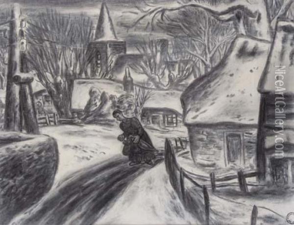 Blaricum: A Woman On A Path In Blaricum In Winter Oil Painting - Leo Gestel
