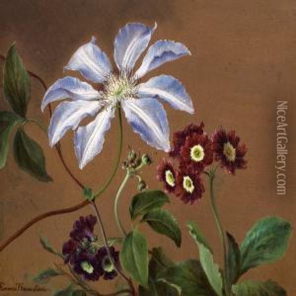 Clematis And Primroses Oil Painting - Emma Thomsen