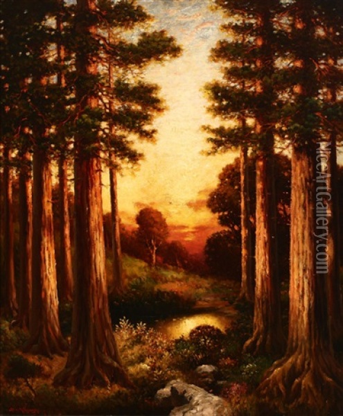 Redwood Sunrise Oil Painting - Richard Dey de Ribcowsky