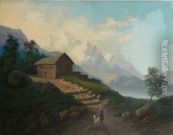Paesaggio Con Lago Alpino Oil Painting - Giacinto Bo