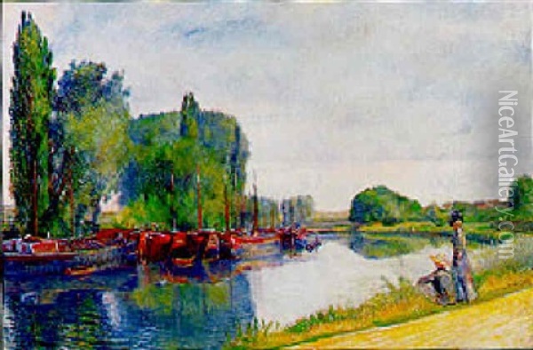 Peniches Sur Le Canal Oil Painting - Frederic Samuel Cordey