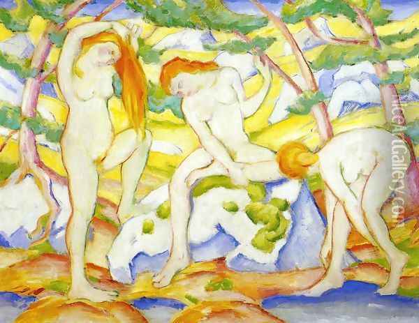 Bathing Girls Oil Painting - Franz Marc