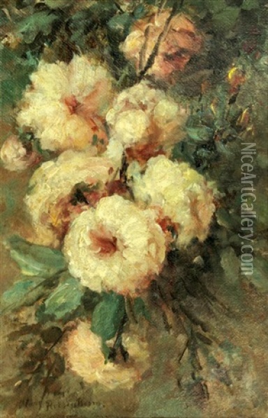 Still Life With Roses Oil Painting - Margaretha Roosenboom
