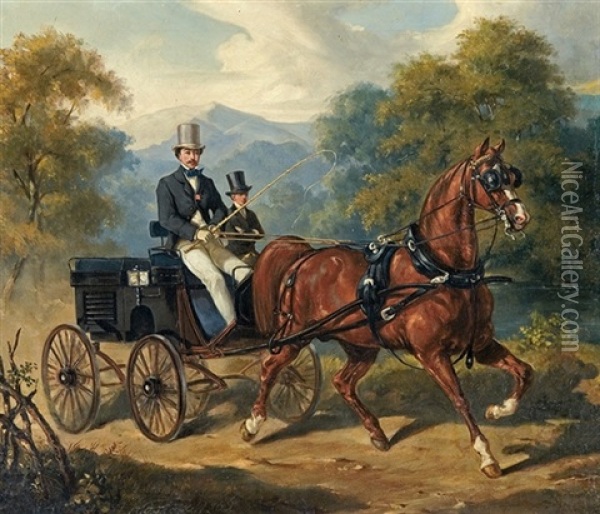 Carriage Ride Oil Painting - Juliusz Fortunat von Kossak