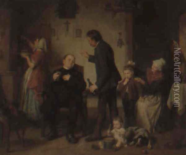 Attendance of the Minister (Besuch des Pastors) Oil Painting - Leopold Loeffler