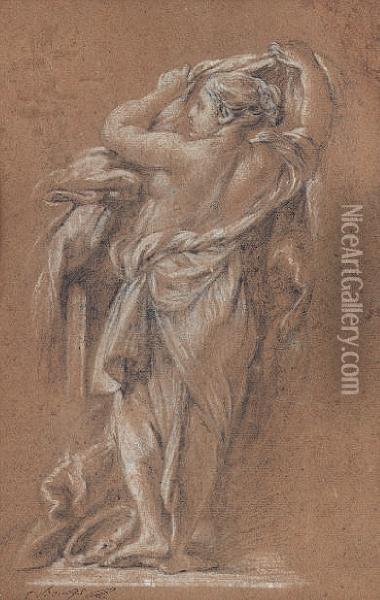 Draped Female Figure Seen From Behind Oil Painting - Louis Gabriel Blanchet